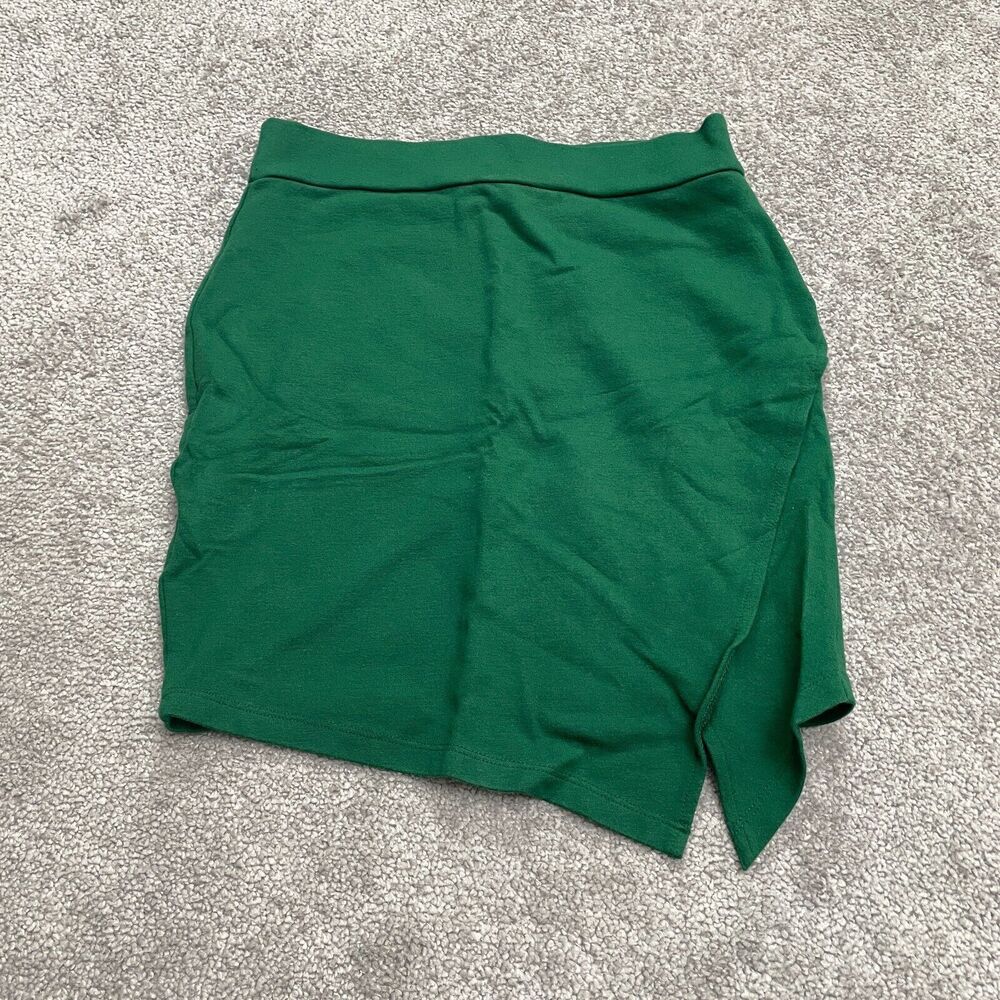 Forever 21 Wrap Mini Skirt Juniors Medium Green Pencil Asymmetric Stretch Casual
